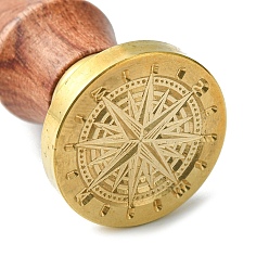 Golden DIY Scrapbook, Brass Wax Seal Stamp and Wood Handle Sets, Compass Pattern, Golden, 8.9cm, Stamps: 2.55x1.4cm