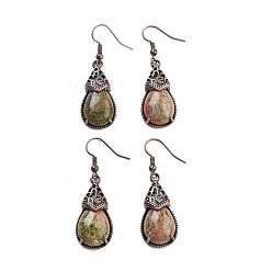 Унакит Серьги-капли с подвесками из натурального унакита, женские латунные серьги с красной медью, 48x15 мм