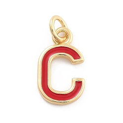 Letter C Стойки обшивки латунные подвески, с эмалью и кольцом для прыжков, без кадмия и без свинца, долговечный, реальный 18 k позолоченный, буквы, буква С, 12x7x1 мм, отверстие : 2.5 мм