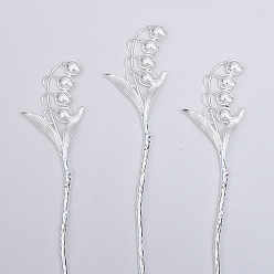 Silver Alloy Hair Sticks, Flower, Silver, 180x41mm
