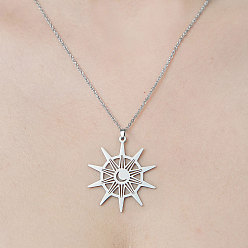 Stainless Steel Color 201 Stainless Steel Hollow Sun Pendant Necklace, Stainless Steel Color, 17.72 inch(45cm)