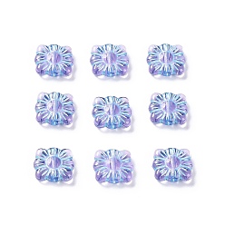 Medium Orchid Plating Transparent Acrylic Beads, Metal Enlaced, Square with Flower Pattern, Medium Orchid, 9.5~10x10.5~11x3.5mm, Hole: 1.6mm, about 1990pcs/500g