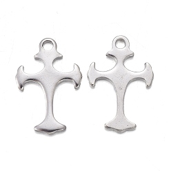 Stainless Steel Color 201 Stainless Steel Charms, Laser Cut, Cross, Stainless Steel Color, 14x9.5x1mm, Hole: 1.2mm