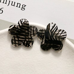 Black Acrylic Pendants, Flower, Black, 30x30mm