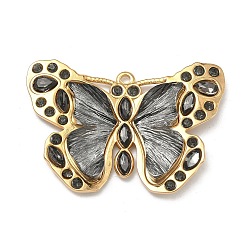 Черный 304 подвески из нержавеющей стали смолы, бабочки прелести, со стразами, реальный 18 k позолоченный, вакуумное покрытие pvd, долговечный, чёрные, 35x50x5 мм, отверстие : 2 мм
