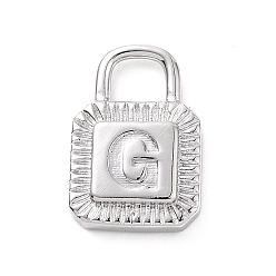 Letter G Eco-friendly Rack Plating Brass Pendants, Cadmium Free & Lead Free, Long-Lasting Plated, Lock with Alphabet, Platinum, Letter.G, 15x10x3mm, Hole: 3.5x4mm