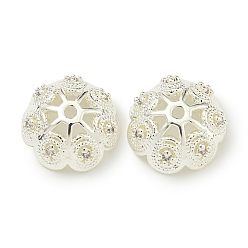 Серебро Покрытие стойки латунь микро паве прозрачные колпачки из кубического циркония, долговечный, без свинца и без кадмия, цветок, серебряные, 12.5x5 мм, отверстие : 1.5 мм
