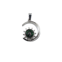 Ruby in Zoisite Natural Ruby in Zoisite Pendants, Antique Silver Plated Alloy Moon with Sun Charms, 28x22mm