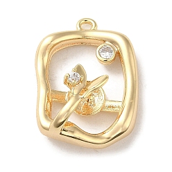 Real 18K Gold Plated Brass Micro Pave Cubic Zirconia Pendants, Rectangles and Butterflies, Real 18K Gold Plated, 19.5x14x7mm, Hole: 1.2mm