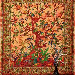 Brown Polyester Green Tree of Life Pattern Wall Hanging Tapestry, Psychedelic Hippie Tapestry for Bedroom Living Room Decoration, Rectangle, Brown, 950x730mm