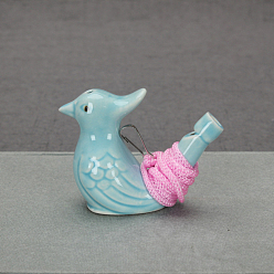 Pale Turquoise Bird Porcelain Whistles, with Polyester Cord, Whistles Toys for Kids Birthday Gift, Pale Turquoise, 70x36x55mm