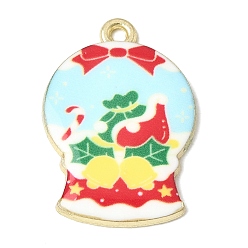 Candy Cane Рождественские подвески из сплава с принтом, хрустальные шары-подвески, золотые, Небесно-голубой, шоколадная конфета, 26x18x2.5 мм, отверстие : 1.8 мм