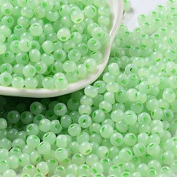 Pale Green Glass Seed Beads, Imitation Cat Eye, Rondelle, Pale Green, 4x3.3mm, Hole: 1.4mm