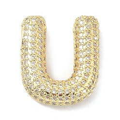 Letter U Rack Plating Brass Micro Pave Cubic Zirconia Pendants, Real 18K Gold Plated, Lead Free & Cadmium Free, Letter, Letter U, 22.5x19.5x6mm, Hole: 4x2.5mm