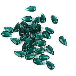 Bleu Vert 5pcs perles de verre tchèques transparentes, top foré, larme, sarcelle, 14x8mm, Trou: 1mm