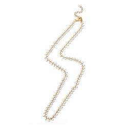 White Enamel Ear of Wheat Link Chain Necklace, Vacuum Plating 304 Stainless Steel Jewelry for Women, White, 17-1/2~17-5/8 inch(44.4~44.7cm)