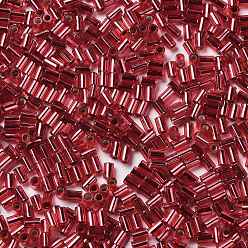 Indian Red Baking Paint Glass Round Bugle Beads, Silver Lined, Tube, Indian Red, 3.5~3.8x2~2.5mm, Hole: 1.2mm