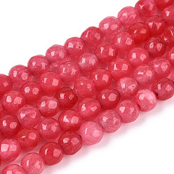 Малиновый Окрашенные природные белый нефрит бисер пряди, круглые, граненые, малиновый, 4~4.5 мм, отверстие : 1 мм, около 86~96 шт / нитка, 14.69~14.96'' (37.3~38 см)