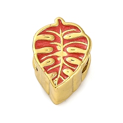 Красный Латунь эмаль европейские шарики, бусины с большим отверстием, без кадмия и без свинца, долговечный, реальный 18 k позолоченный, лист, красные, 13x9.5x8 мм, отверстие : 5 мм