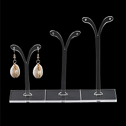 Clear 3Pcs 3 Sizes Plastic Earring Display Stands, Bean Sprout Shaped Jewelry Tree Stands for Dangle Earring, Clear, 38x80~120mm, 1pc/size