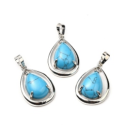 Синтетическая Бирюза Подвески из синтетической бирюзы, слезоточивые прелести, с стеллаж металлизированный платины тон выводов латуни, без кадмия и без свинца, 30.5x20x8 мм, отверстие : 8x5 мм