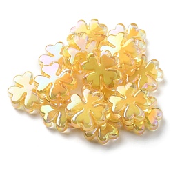Gold UV Plated Acrylic Beads, Iridescent, Bead in Bead, Clover, Gold, 25x25x8mm, Hole: 3mm