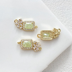 Green Yellow Brass Pave Cubic Zirconia Links Connector Charms, Golden, Rectangle, Green Yellow, 23x10mm