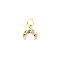 Золотой Латунные микро проложить кубического циркония подвески, Луна прелести, золотые, 9x10 мм