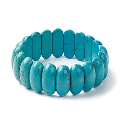 Средний Бирюзовый Эластичные браслеты из овального бисера окрашенной синтетической бирюзы, плитка браслет, средне бирюзовый, внутренний диаметр: 2-1/4 дюйм (5.7 см)
