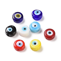 Mixed Color Handmade Evil Eye Lampwork Beads, Flat Round, Mixed Color, 11.5~12x5.5mm, Hole: 1~1.2mm