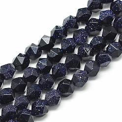Blue Goldstone Synthetic Blue Goldstone Beads Strands, Star Cut Round Beads, Faceted, 7.5~8x6.5~7mm, Hole: 1.5mm, about 46pcs/strand, 15.5 inch