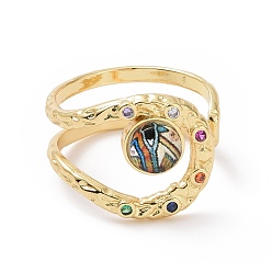 Разноцветный Открытое кольцо-манжета из полимерного глаза с кубическим цирконием, полое широкое полое кольцо из настоящей позолоченной 18k для женщин, без кадмия и без свинца, красочный, размер США 7 3/4 (17.9 мм)