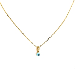 Light Sky Blue Birthstone Style Cubic Zirconia Diamond Pendant Necklace, with Golden Titanium Steel Chains, Light Sky Blue, 17.72 inch(45cm)