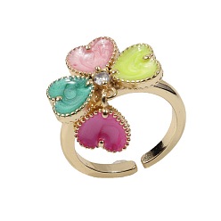 01 18K Gold Plated Colorful Oil Drop Heart Flower Design Ring - European and American Style