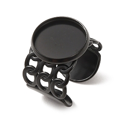 Black 304 Stainless Steel Cable Chain Cuff Ring Components, Round Pad Ring Setting, Ion Plating(IP), Long-Lasting Plated, Black, 14~15.5mm,18mm, Tray Size: 14mm