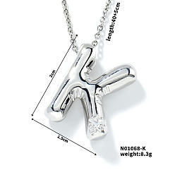 Letter K Ожерелья с подвеской в форме буквы из латуни, прозрачный кубический цирконий, ожерелья в стиле хип-хоп, платина, Письмо K, 15.75 дюйм (40 см)