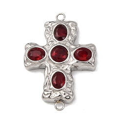 Красный 304 подвески-коннекторы из нержавеющей стали с паве из кубического циркония, перекрестные ссылки, цвет нержавеющей стали, красные, 26x18x4.5 мм, отверстие : 1.5 мм