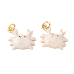 Белый Латунь эмаль подвески, с целью перехода в кольце, без свинца и без кадмия, долговечный, стойки покрытие, крабовое очарование, реальный 18 k позолоченный, белые, 17x14x5.5 мм, отверстие : 3 мм