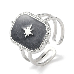 Нержавеющая Сталь Цвет 304 Эмалированный прямоугольник из нержавеющей стали со звездообразными манжетами на пальцах, открытые кольца для женщин, цвет нержавеющей стали, регулируемый