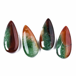Green Natural Brazilian Agate Pendants, Dyed & Heated, Teardrop, Green, 39~40x17~18x6~7mm, Hole: 1.5mm