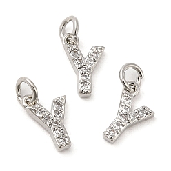 Letter Y Brass Micro Pave Grade AAA Cubic Zirconia Charms, Letter Y, Cadmium Free & Nickel Free & Lead Free, Clear, Real 18K Gold Plated, Letter.Y, 9x6x1.5mm, Hole: 2mm