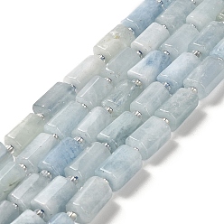 Aquamarine Natural Aquamarine Beads Strands, with Seed Beads, Faceted, Column, 8.5~11x5.5~6.5mm, Hole: 1mm, about 14~15pcs/strand, 7.48''(19cm)