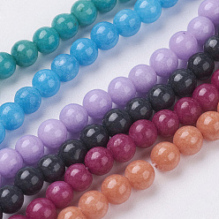 Mixed Color Natural Mashan Jade Round Beads Strands, Dyed, Mixed Color, 4mm, Hole: 1mm, about 98pcs/strand, 15.7 inch