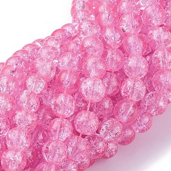 Hot Pink Spray Painted Crackle Glass Beads Strands, Round, Hot Pink, 4mm, Hole: 1.1~1.3mm, about 200pcs/strand, 31.4 inch