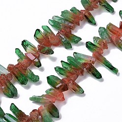 Dark Green Natural Quartz Crystal Dyed Beads Strands, Nuggets, Dark Green, 15~45x10~15x8~10mm, Hole: 1mm, about 36~37pcs/strand, 32.5~33cm