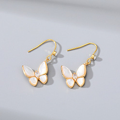 Butterfly shell earrings (with hooks) Exquisite Gold-Plated Zircon Shell Pendant Earrings Necklace Ring Set