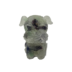 Fluorite Resin Dog Display Decoration, with Natural Fluorite Chips inside Statues for Home Office Decorations, 25x30x40mm