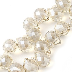 Champagne Gold Стеклянные бусины с гальваническим покрытием , слеза, шампанское золото, 10~11x8 мм, отверстие : 1 мм, около 93 шт / нитка, 62 см