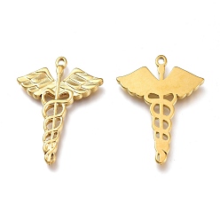 Golden 304 Stainless Steel Pendants, Caduceus Symbol for Medicine, Golden, 35x25x2mm, Hole: 1.6mm