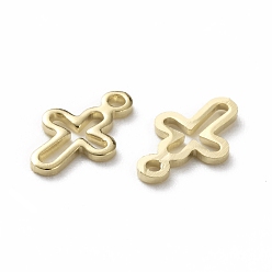 Real 24K Gold Plated Brass Tiny Cross Charms, Long-Lasting Plated, Real 24K Gold Plated, 10x6.5x1mm, Hole: 0.9mm
